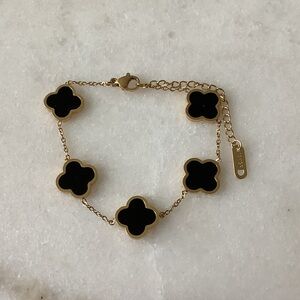 18K Gold Plated and Black Clover Bracelet, Brand New